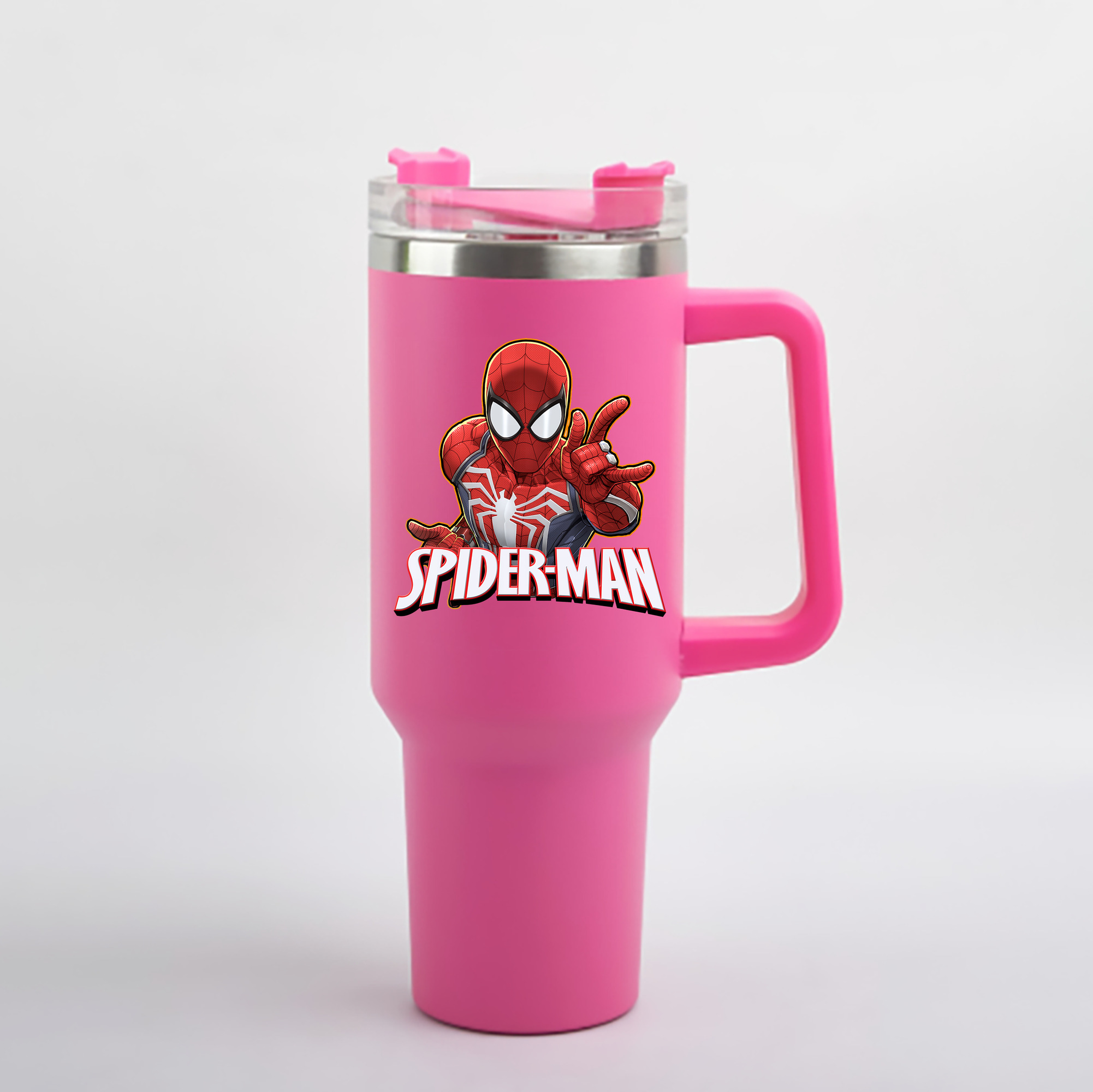 （画像用） Spider Man スパイダーマン 1200mL車用タンブラー - クリスタルステッカー（プラスチックストロー付き）